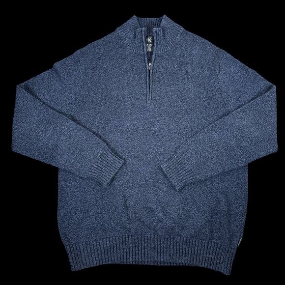 Calvin Klein Men's Mock Neck Pullover Sweater | Marled Blue | Sz XL | Y2K Cotton - Picture 1 of 6